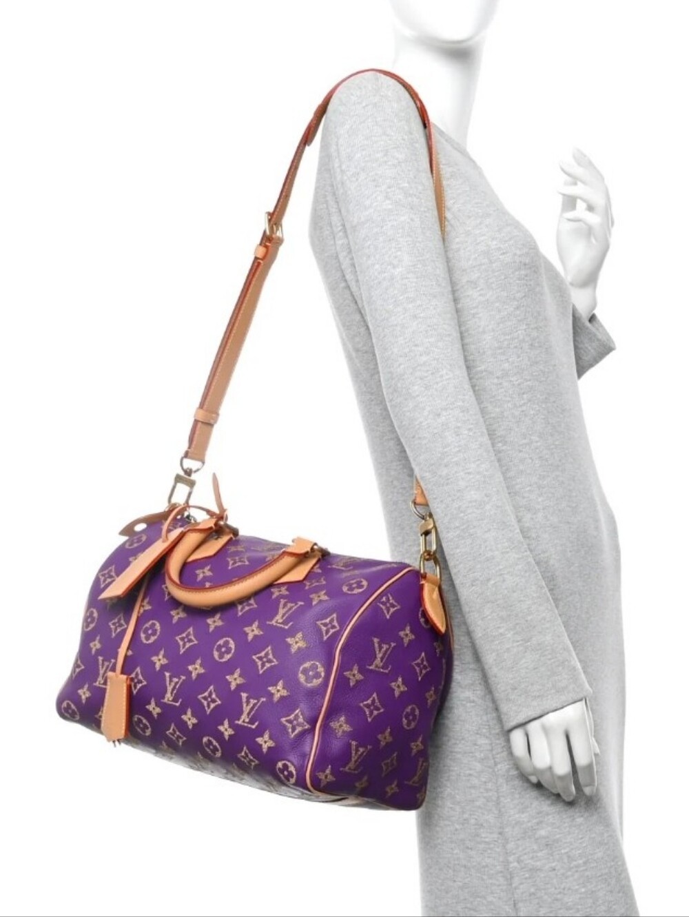 Purple Mustard Monogram Satchel with Tan Trim 30in Barrel Shape Carryon